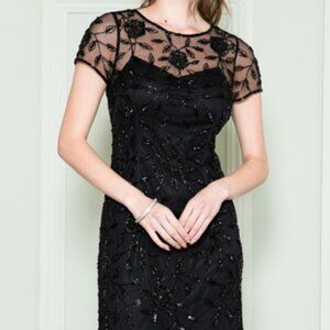 NEW BLACK WEDDING MOTHER OF BRIDE SHORT SLEEVE BEADED EVENING GOWN DRESS AC002